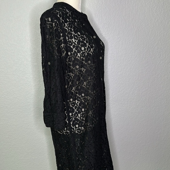 DKNYC Navy Lace Button Front Dress Tunic Oversized XS - Picture 5 of 11